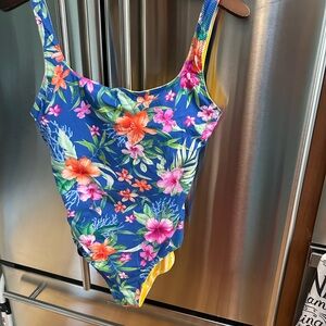 Tommy Bahama Daffodil Striped One-Piece Swimsuit reversible size 14 on hold